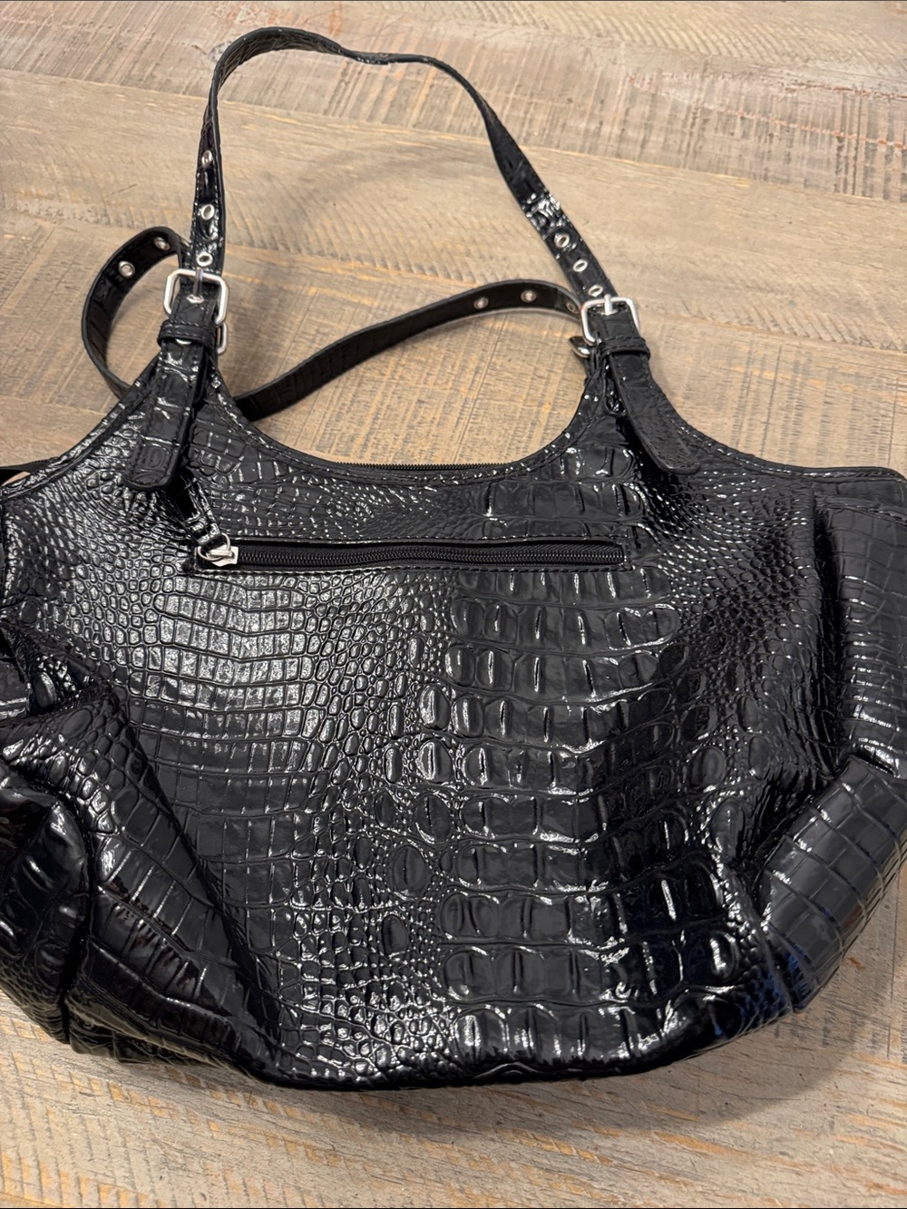 Nicole by Nicole Miller Black Croc-Embossed Shoulder Bag - Picture 8 of 9